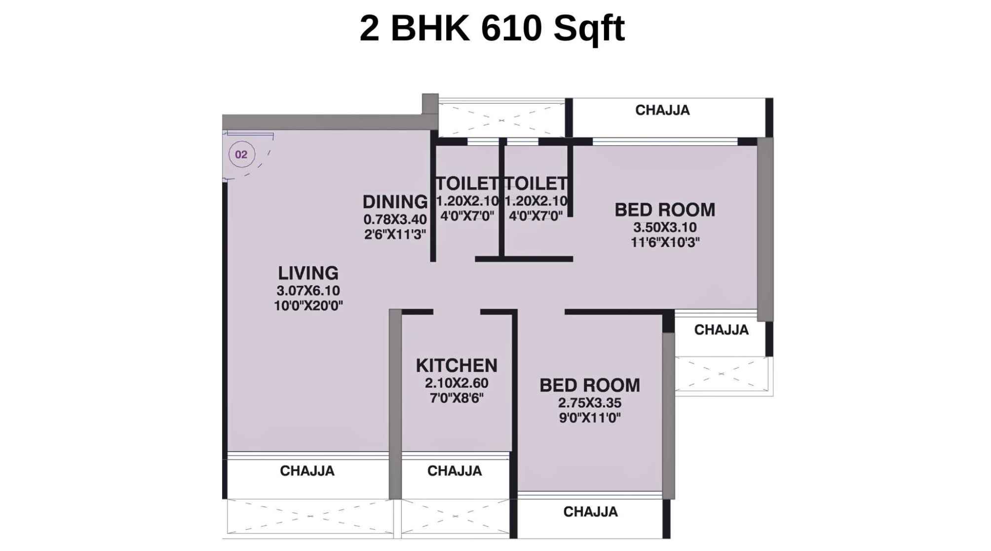 Gami-Ved-Floor-Plan-2-BHK-610-Sqft