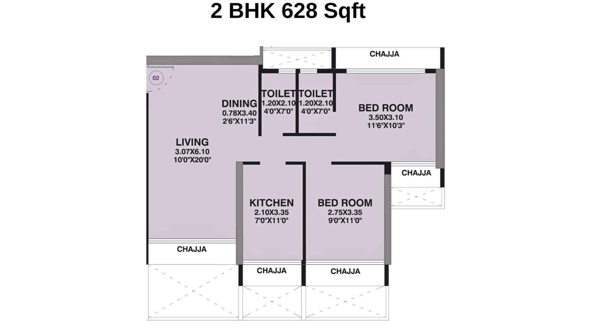 Gami-Ved-Floor-Plan-2-BHK-628-Sqft